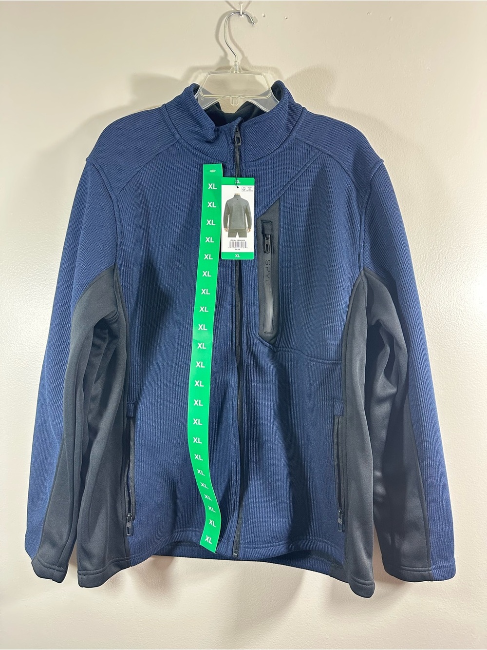 Spider Men’s Navy Blue/Black Full Zip Jacket Size XL Waffle Knit Fleece interior